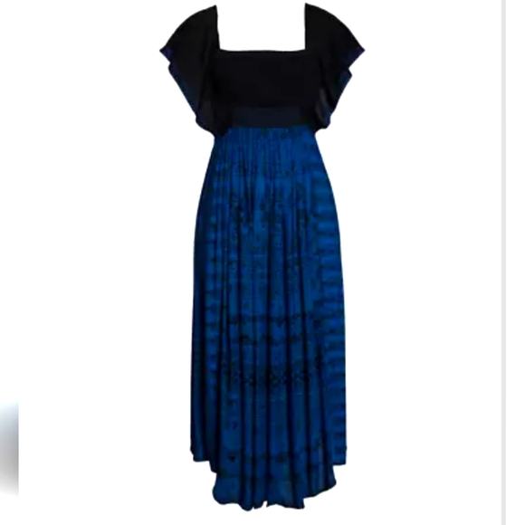 Free People In Search Of Paradise Midi Dress Blue Mixed Print Flowy Small NWT - Picture 5 of 16